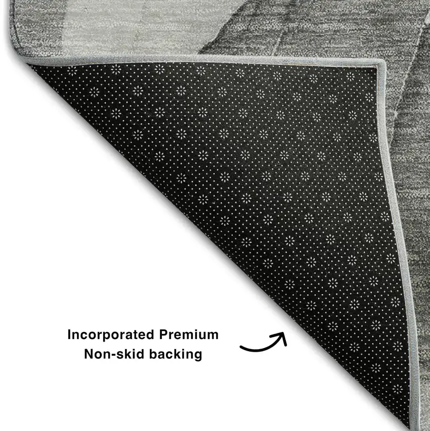 8' Gray And Ivory Abstract Washable Round Rug With UV Protection Photo 5