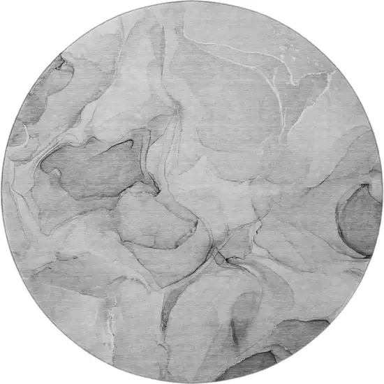 8' Gray And Ivory Abstract Washable Round Rug With UV Protection Photo 4