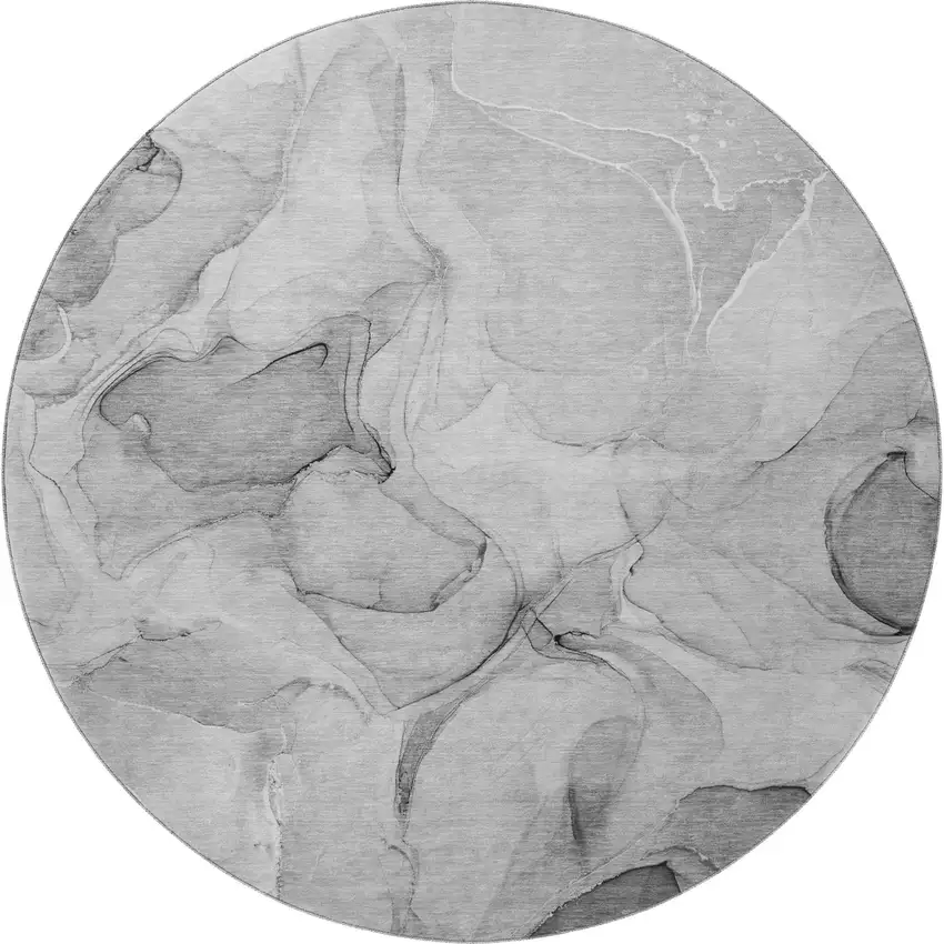 8' Gray And Ivory Abstract Washable Round Rug With UV Protection Photo 4