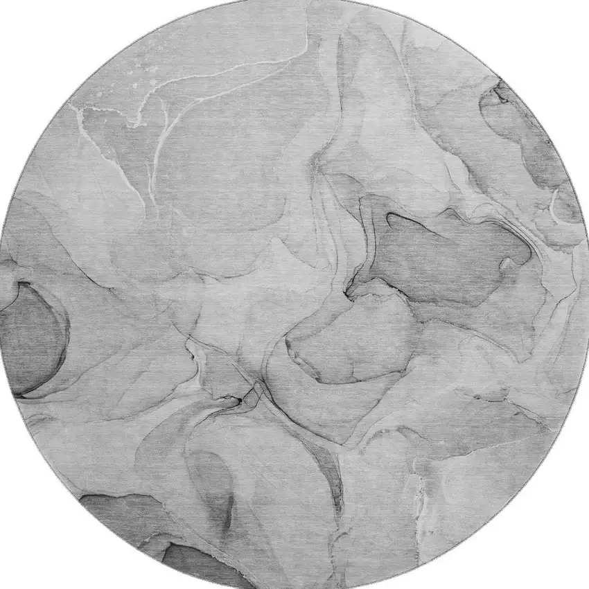 8' Gray And Ivory Abstract Washable Round Rug With UV Protection Photo 3