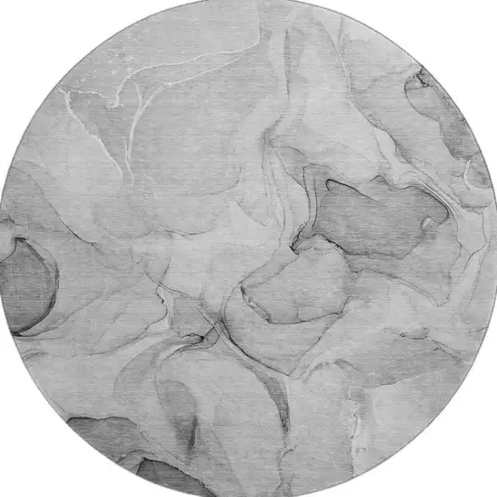 8' Gray And Ivory Abstract Washable Round Rug With UV Protection Photo 3