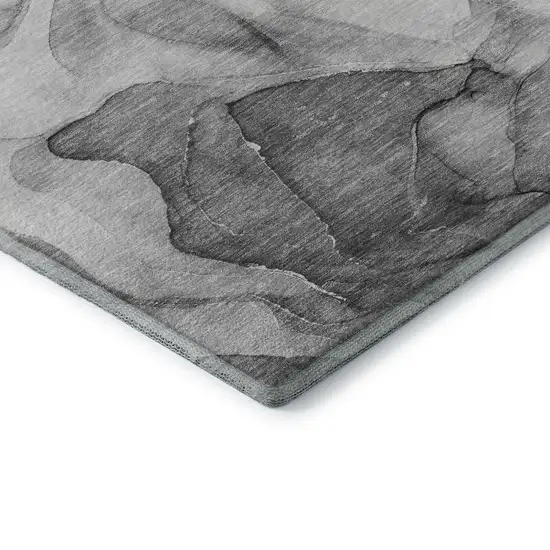 8' Gray And Ivory Abstract Washable Round Rug With UV Protection Photo 6
