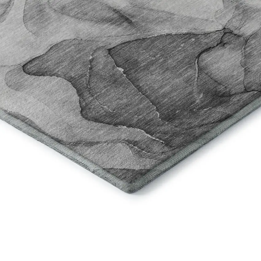 8' Gray And Ivory Abstract Washable Round Rug With UV Protection Photo 6
