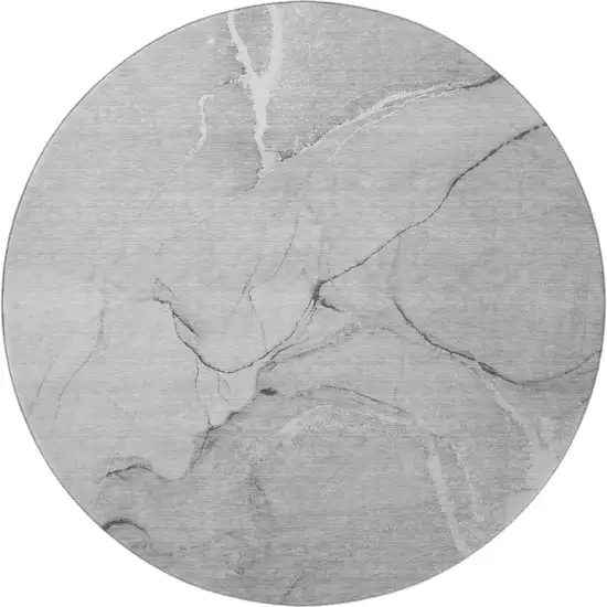 8' Gray And Ivory Abstract Washable Round Rug With UV Protection Photo 4