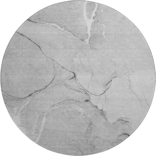 8' Gray And Ivory Abstract Washable Round Rug With UV Protection Photo 2