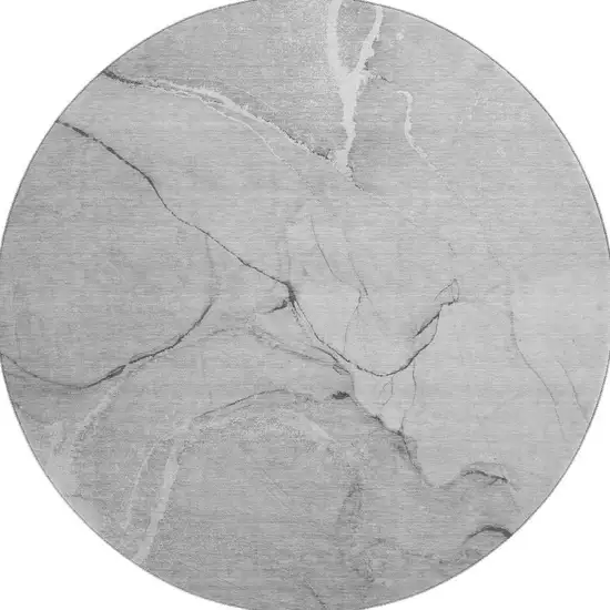 8' Gray And Ivory Abstract Washable Round Rug With UV Protection Photo 3
