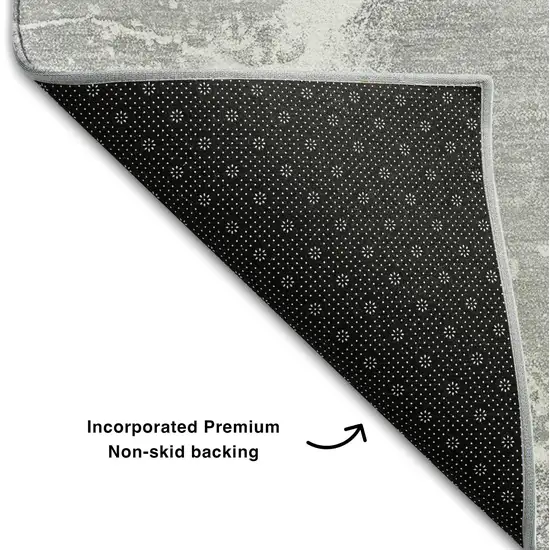 8' Gray And Ivory Abstract Washable Round Rug With UV Protection Photo 6