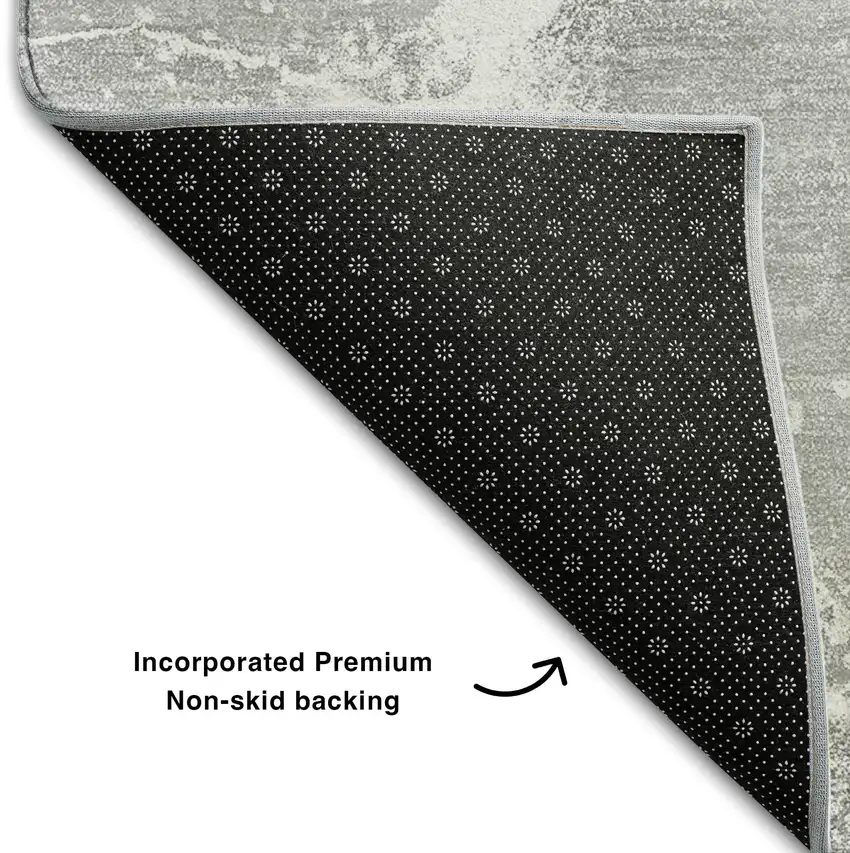 8' Gray And Ivory Abstract Washable Round Rug With UV Protection Photo 6