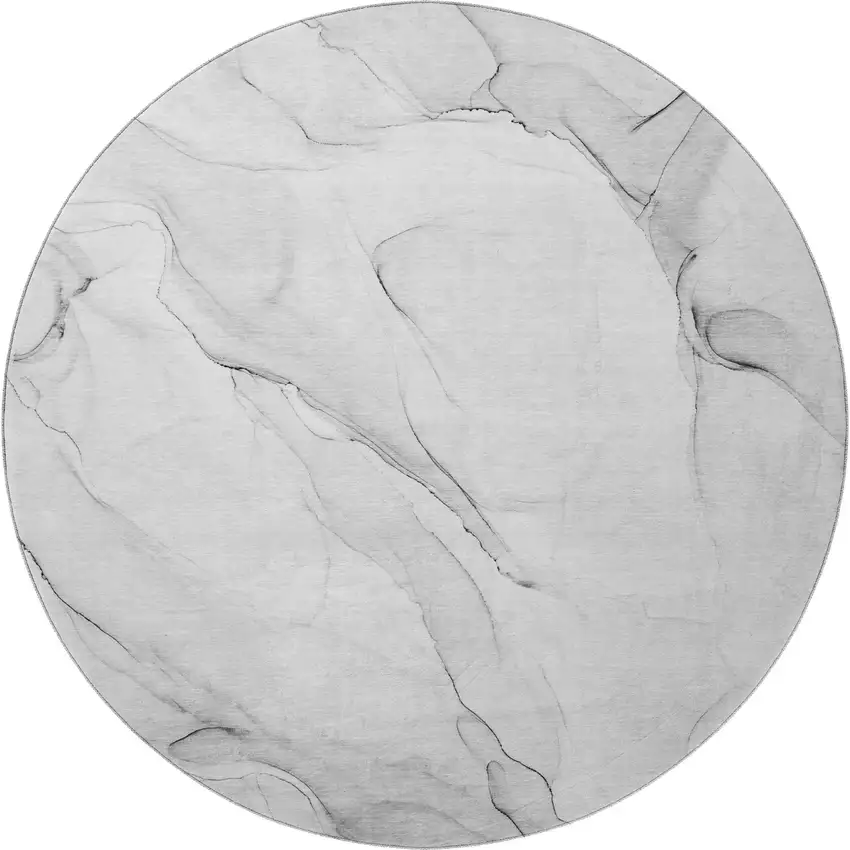 8' Gray And Ivory Abstract Washable Round Rug With UV Protection Photo 4