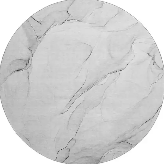 8' Gray And Ivory Abstract Washable Round Rug With UV Protection Photo 3