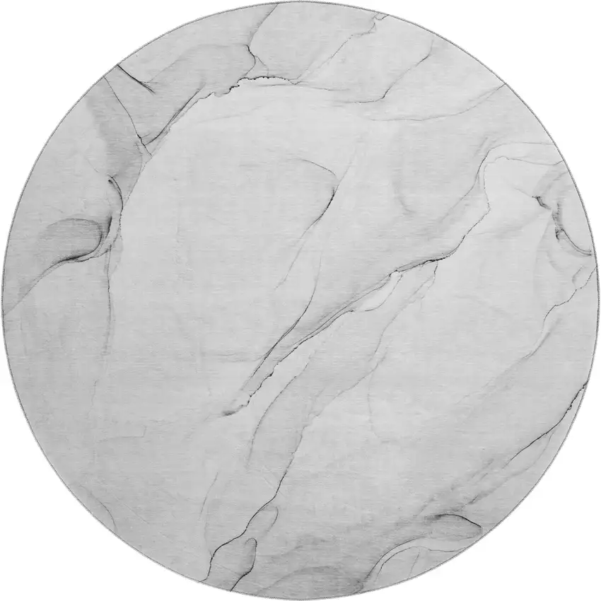 8' Gray And Ivory Abstract Washable Round Rug With UV Protection Photo 1