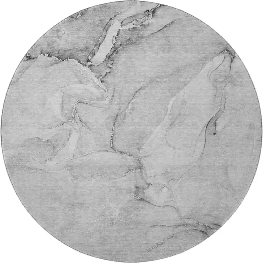 8' Gray And Ivory Abstract Washable Round Rug With UV Protection Photo 4