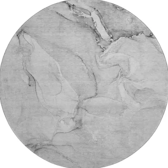 8' Gray And Ivory Abstract Washable Round Rug With UV Protection Photo 3