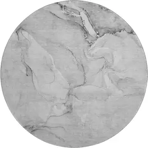 Photo of 8' Gray And Ivory Abstract Washable Round Rug With UV Protection