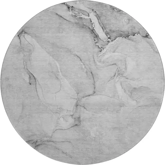 8' Gray And Ivory Abstract Washable Round Rug With UV Protection Photo 1