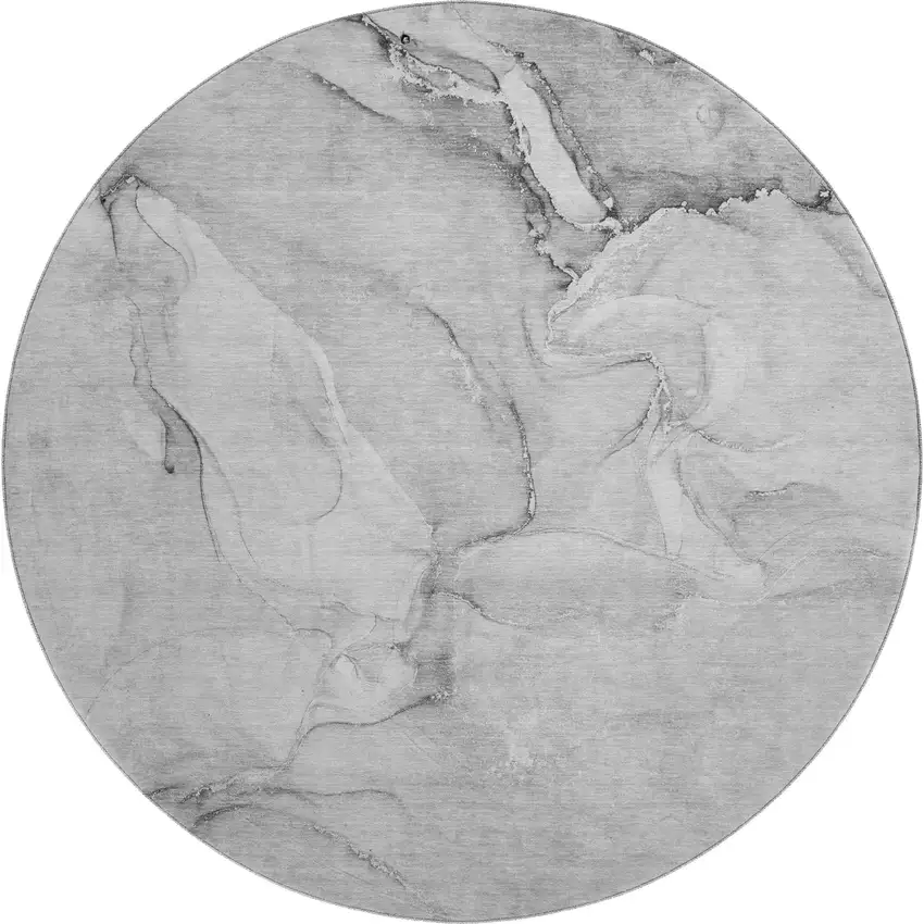 8' Gray And Ivory Abstract Washable Round Rug With UV Protection Photo 1