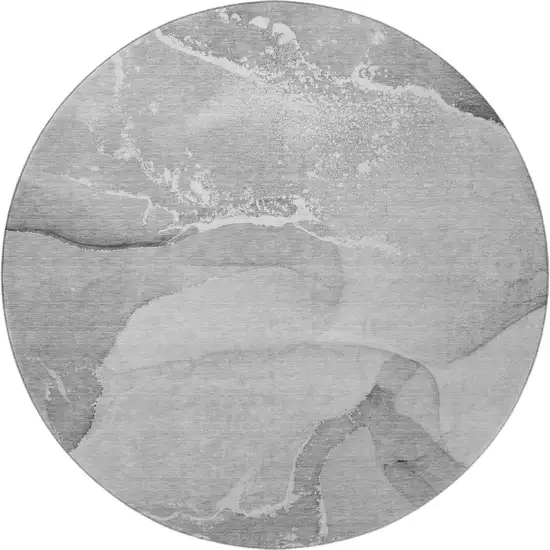 8' Gray And Ivory Abstract Washable Round Rug With UV Protection Photo 4