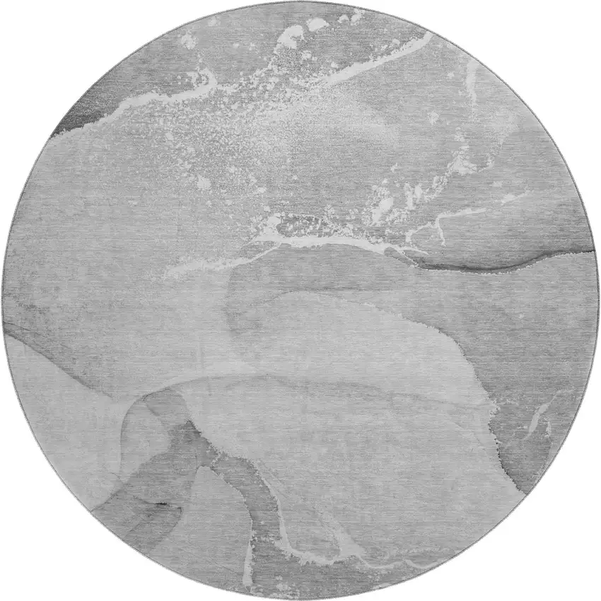 8' Gray And Ivory Abstract Washable Round Rug With UV Protection Photo 1