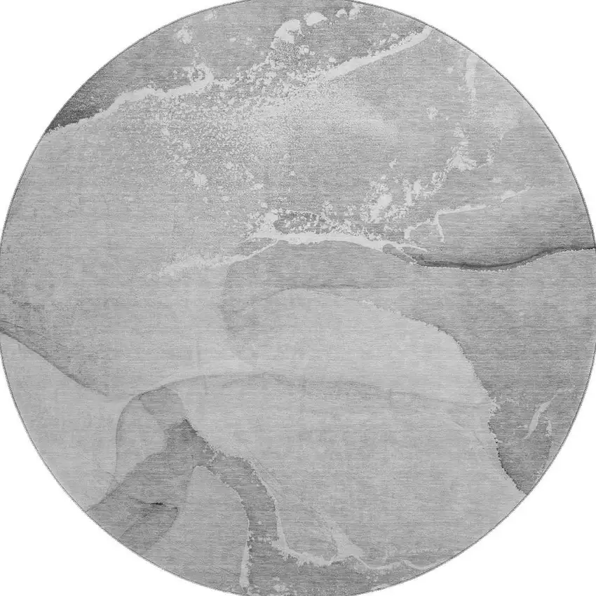 8' Gray And Ivory Abstract Washable Round Rug With UV Protection Photo 3