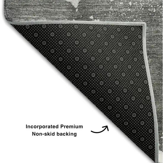 8' Gray And Ivory Abstract Washable Round Rug With UV Protection Photo 6