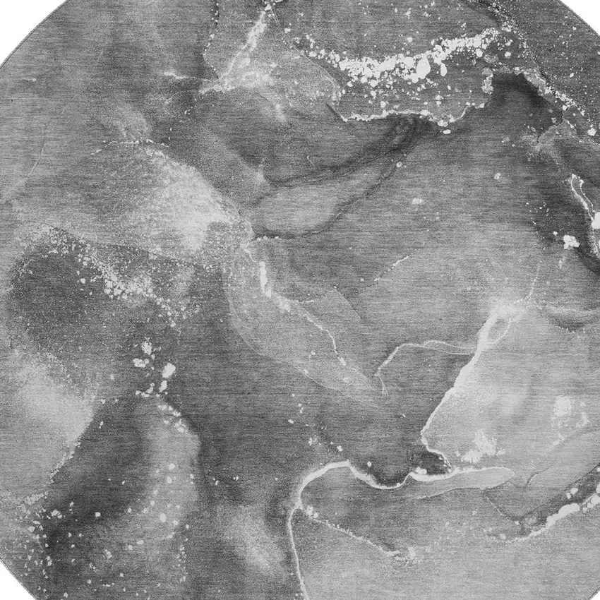 8' Gray And Ivory Abstract Washable Round Rug With UV Protection Photo 3