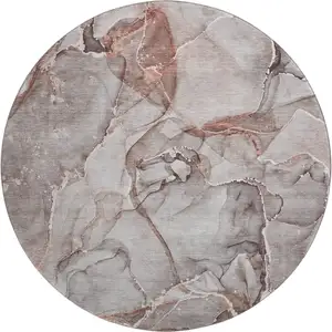 Photo of 8' Gray And Ivory Abstract Washable Round Rug With UV Protection