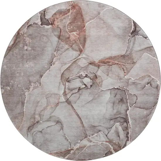 8' Gray And Ivory Abstract Washable Round Rug With UV Protection Photo 1