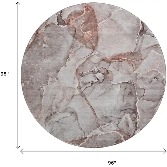 8' Gray And Ivory Abstract Washable Round Rug With UV Protection Photo 8