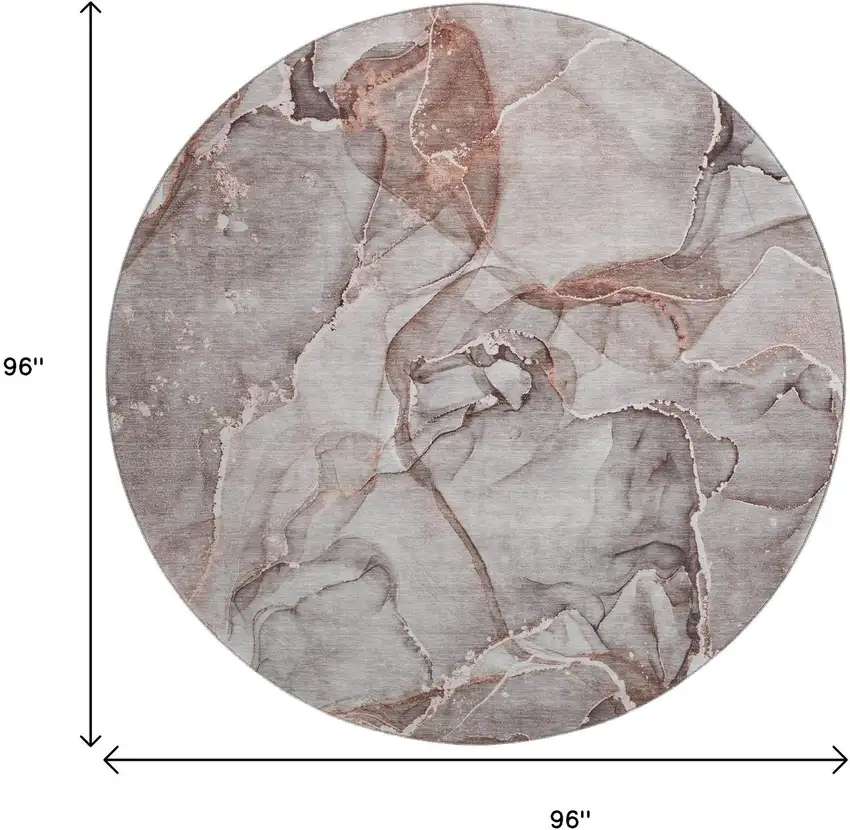 8' Gray And Ivory Abstract Washable Round Rug With UV Protection Photo 8