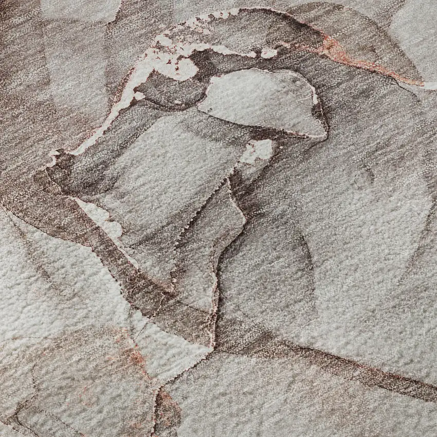 8' Gray And Ivory Abstract Washable Round Rug With UV Protection Photo 7