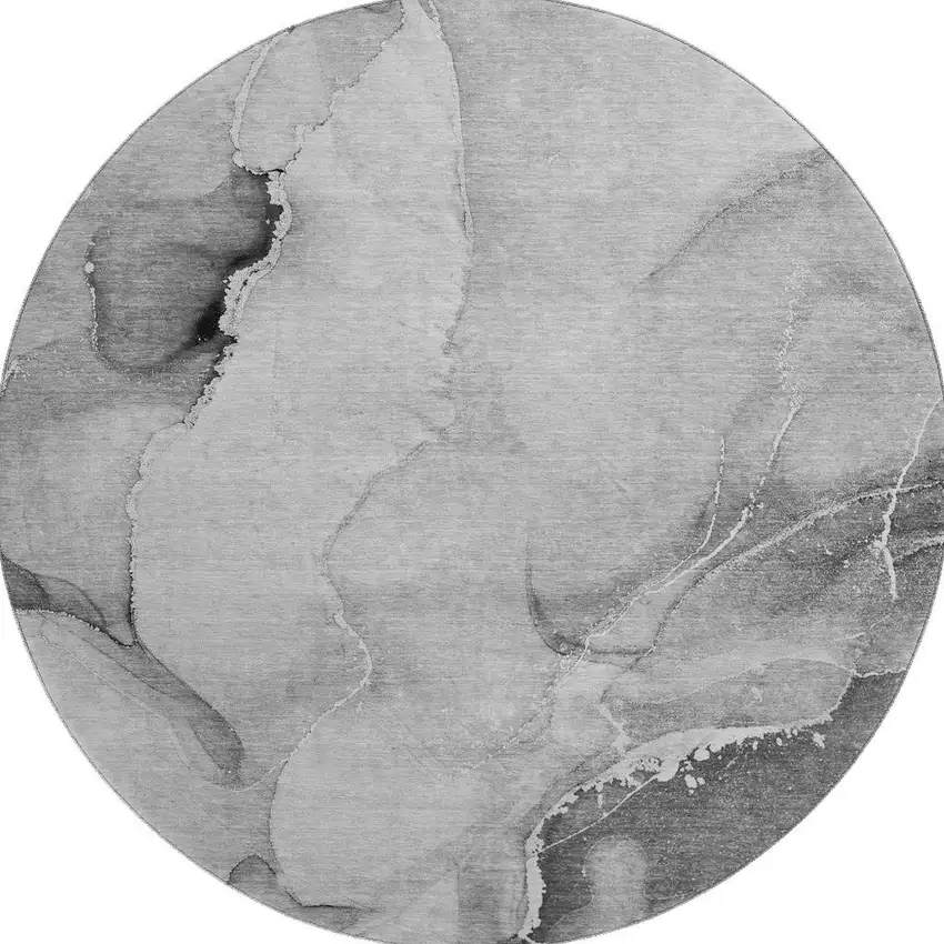 8' Gray And Ivory Abstract Washable Round Rug With UV Protection Photo 4