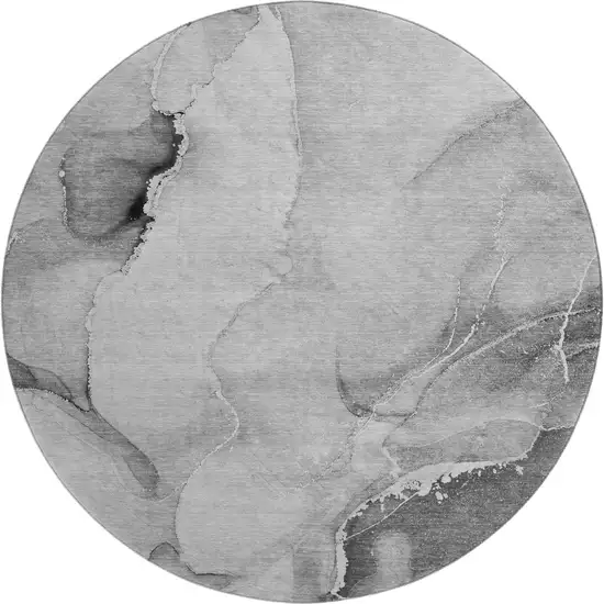 8' Gray And Ivory Abstract Washable Round Rug With UV Protection Photo 1