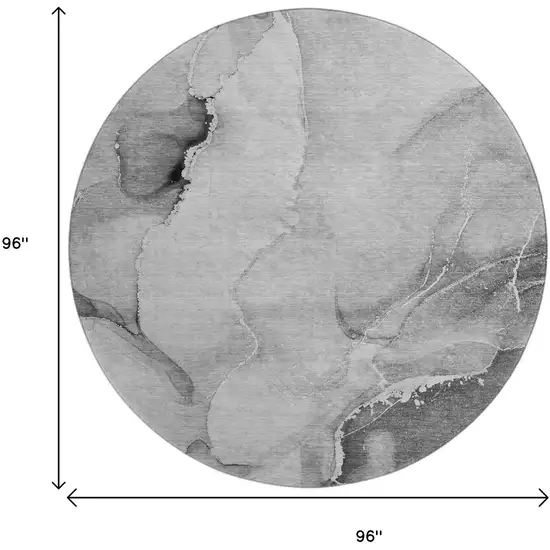 8' Gray And Ivory Abstract Washable Round Rug With UV Protection Photo 3