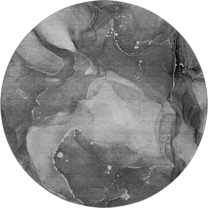 8' Gray And Ivory Abstract Washable Round Rug With UV Protection Photo 1