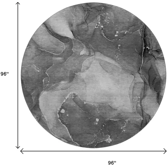 8' Gray And Ivory Abstract Washable Round Rug With UV Protection Photo 3