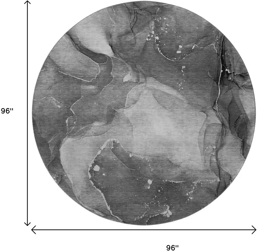 8' Gray And Ivory Abstract Washable Round Rug With UV Protection Photo 3