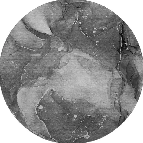 8' Gray And Ivory Abstract Washable Round Rug With UV Protection Photo 4