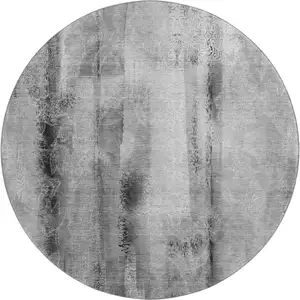 Photo of 8' Gray And Ivory Abstract Washable Round Rug With UV Protection