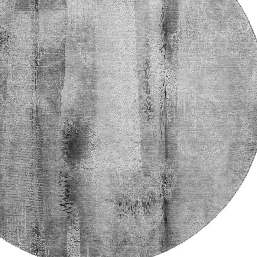 8' Gray And Ivory Abstract Washable Round Rug With UV Protection Photo 3