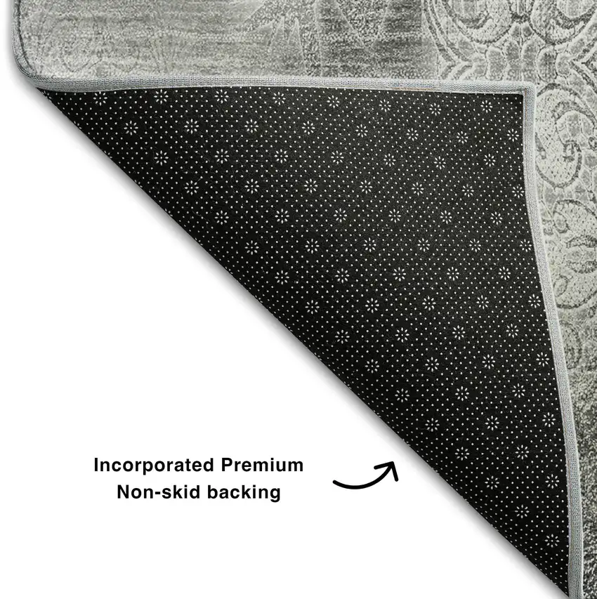 8' Gray And Ivory Abstract Washable Round Rug With UV Protection Photo 6