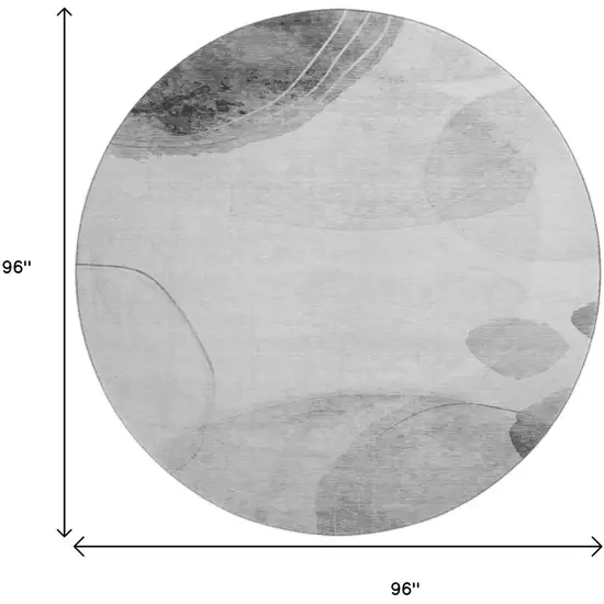 8' Gray And Ivory Abstract Washable Round Rug With UV Protection Photo 9