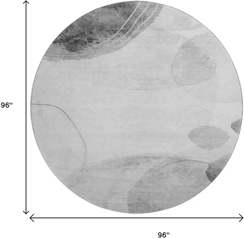 8' Gray And Ivory Abstract Washable Round Rug With UV Protection Photo 9