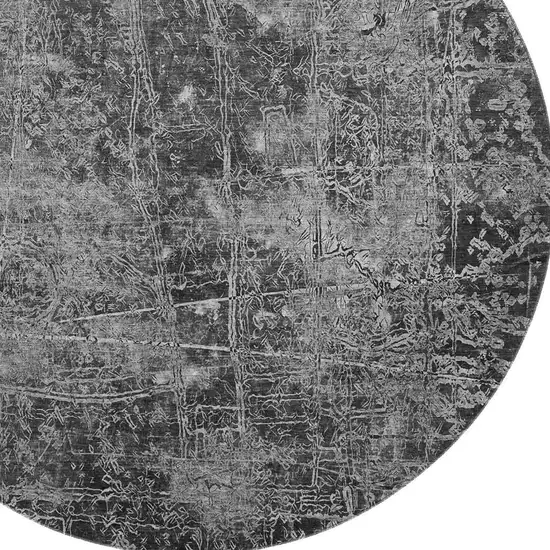 8' Gray And Ivory Abstract Washable Round Rug With UV Protection Photo 3