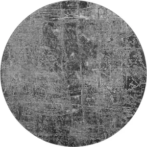 Photo of 8' Gray And Ivory Abstract Washable Round Rug With UV Protection