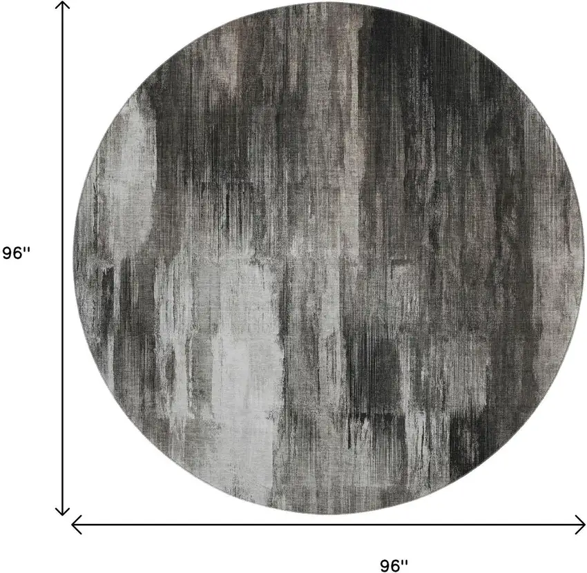8' Gray And Ivory Abstract Washable Round Rug With UV Protection Photo 9