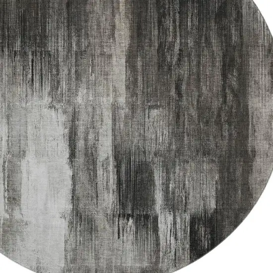 8' Gray And Ivory Abstract Washable Round Rug With UV Protection Photo 3