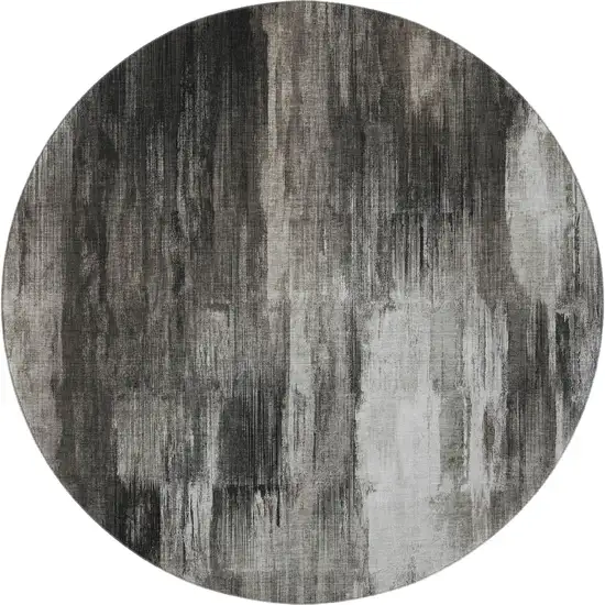 8' Gray And Ivory Abstract Washable Round Rug With UV Protection Photo 4
