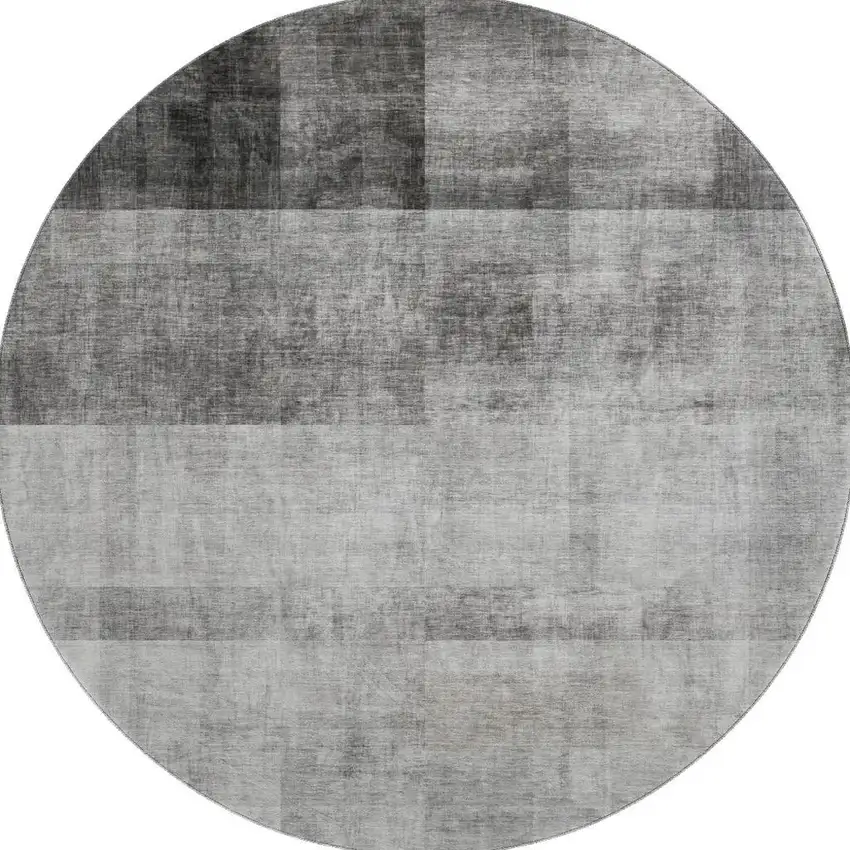8' Gray And Ivory Abstract Washable Round Rug With UV Protection Photo 4