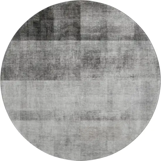 8' Gray And Ivory Abstract Washable Round Rug With UV Protection Photo 1