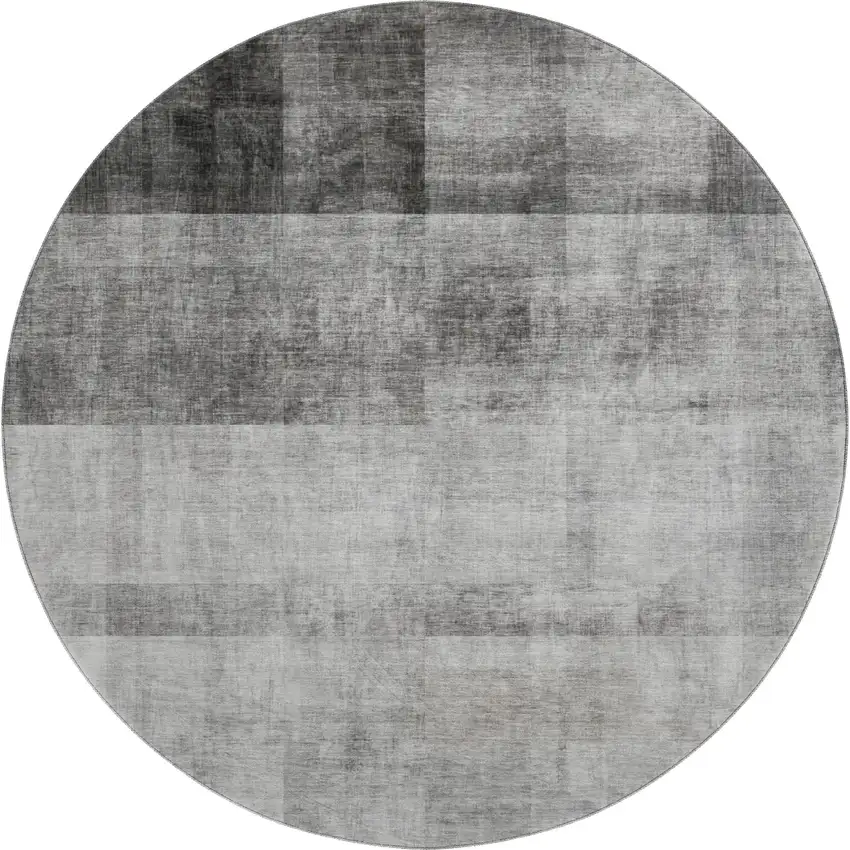 8' Gray And Ivory Abstract Washable Round Rug With UV Protection Photo 1